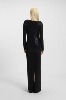 Sparkly-jersey dress with stacked-logo neckline, Black