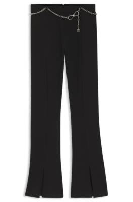 Flared trousers with front slits and chain belt 1