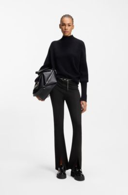 Flared trousers with front slits and chain belt, Black