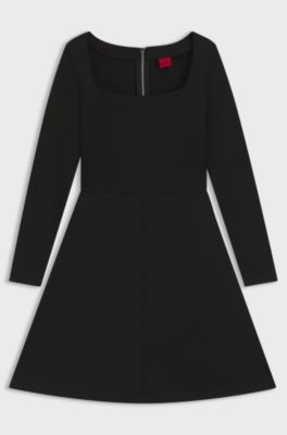 A-line dress in stretch jersey with square neckline, Black