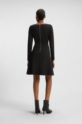 A-line dress in stretch jersey with square neckline, Black