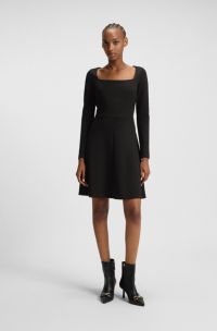 A-line dress in stretch jersey with square neckline, Black