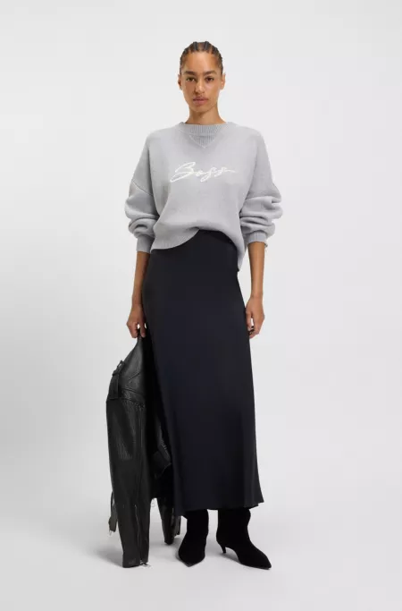 Maxi skirt in crinkle satin