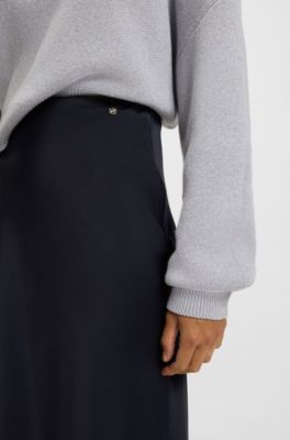 Maxi skirt in crinkle satin, Dark Blue