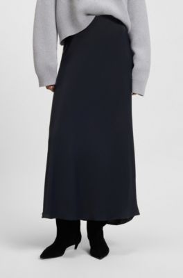 Maxi skirt in crinkle satin, Dark Blue