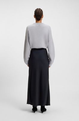 Maxi skirt in crinkle satin, Dark Blue