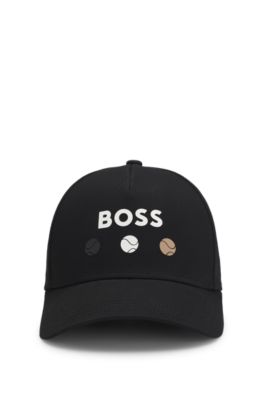 Cotton-twill cap with tennis artwork, Black