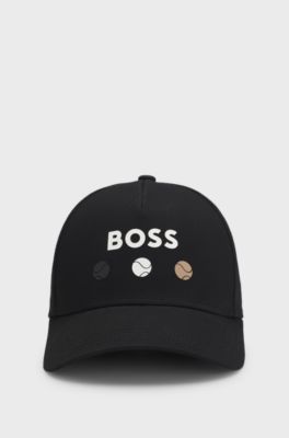 Cotton-twill cap with tennis artwork, Black