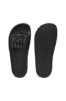 ラバー スライドサンダル デボス スタックロゴ, ブラック