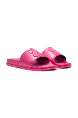 Rubber slides with debossed stacked logo, Pink