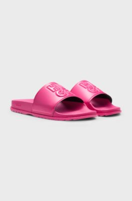 Rubber slides with debossed stacked logo, Pink