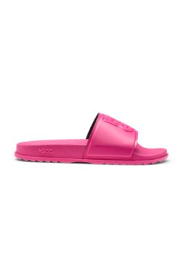 Rubber slides with debossed stacked logo, Pink