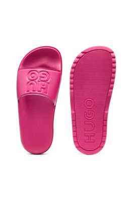 Rubber slides with debossed stacked logo, Pink