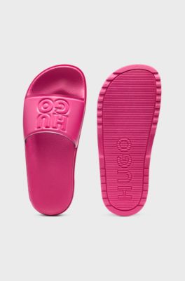 Rubber slides with debossed stacked logo, Pink