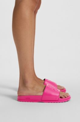 Rubber slides with debossed stacked logo, Pink