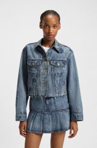 Veste en jean Relaxed à motifs brodés, Bleu