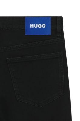 Slim-fit jeans in denim with rhinestone logo slogan, Black
