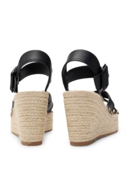 Wedge espadrilles with leather straps, Black