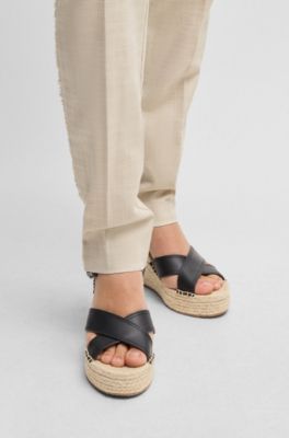 Wedge espadrilles with leather straps, Black