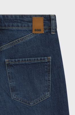 Wide-leg jeans in blue comfort-stretch denim, Dark Blue
