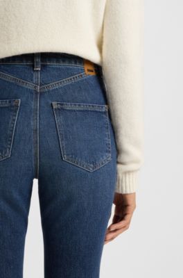 Wide-leg jeans in blue comfort-stretch denim, Dark Blue