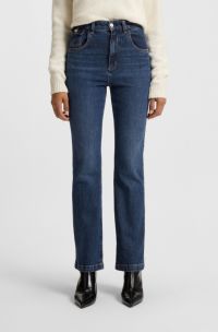 Wide-leg jeans in blue comfort-stretch denim, Dark Blue