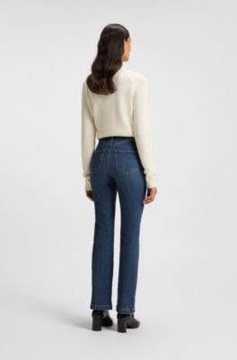 Wide-leg jeans in blue comfort-stretch denim, Dark Blue