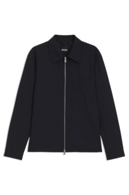 Relaxed-fit overshirt in melange virgin wool, Dark Blue
