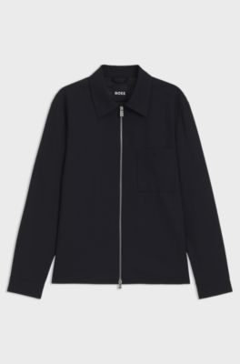 Relaxed-fit overshirt in melange virgin wool, Dark Blue
