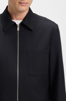 Relaxed-fit overshirt in melange virgin wool, Dark Blue
