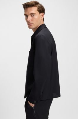 Relaxed-fit overshirt in melange virgin wool, Dark Blue