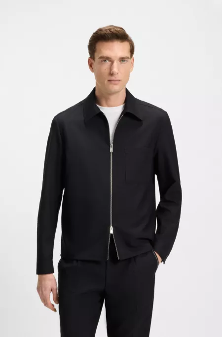Relaxed-fit overshirt in melange virgin wool