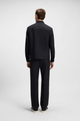 Relaxed-fit overshirt in melange virgin wool, Dark Blue