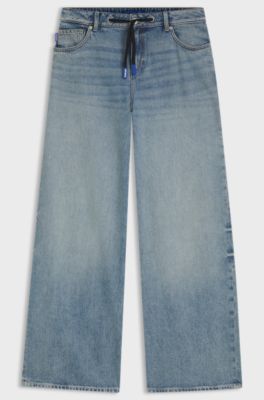 Baggy-fit jeans with drawcord and Happy HUGO logo, Light Blue