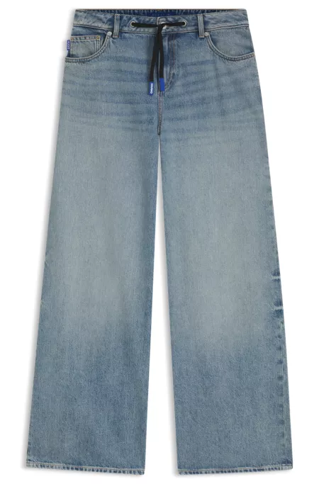 Baggy-fit jeans with drawcord and Happy HUGO logo