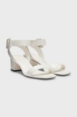 Leather sandals with buckled ankle strap, White