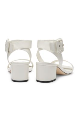 Leather sandals with buckled ankle strap, White