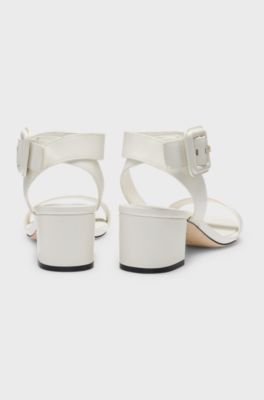 Leather sandals with buckled ankle strap, White