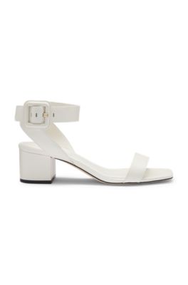 Leather sandals with buckled ankle strap, White