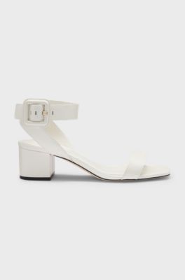 Leather sandals with buckled ankle strap, White