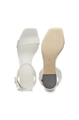 Leather sandals with buckled ankle strap, White