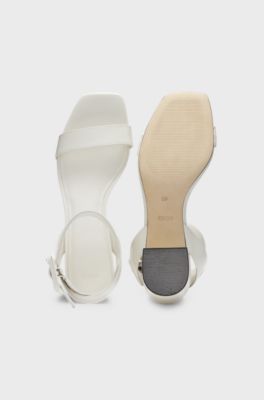 Leather sandals with buckled ankle strap, White
