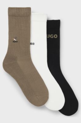 Three-pack of short socks with embroidered detailing, Black  /  White  /  Beige