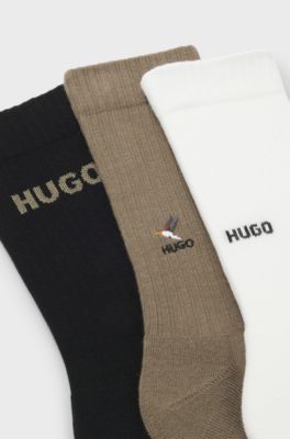 Three-pack of short socks with embroidered detailing, Black  /  White  /  Beige
