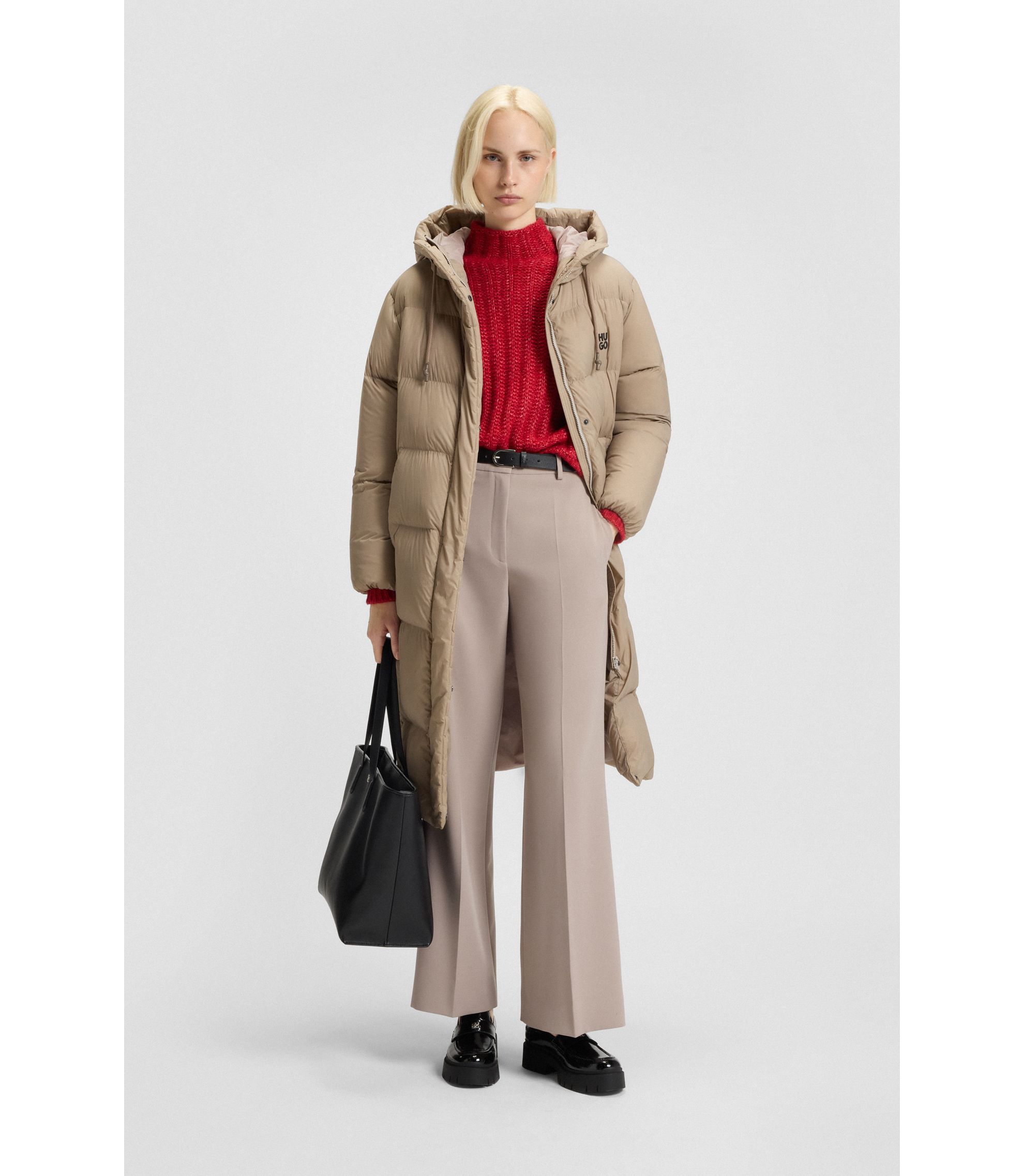 Lange Daunenjacke mit Kapuze und Stack-Logo-Print