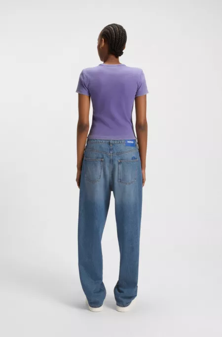 Loose-fit jeans in blue denim with Happy HUGO logo