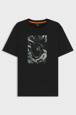 T-shirt in jersey di cotone con grafica con animale, Nero