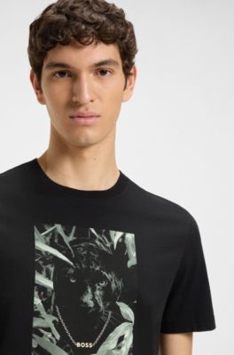 Cotton-jersey T-shirt with animal graphic, Black