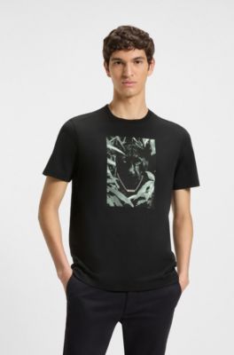 Cotton-jersey T-shirt with animal graphic, Black