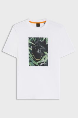 T-shirt in jersey di cotone con grafica con animale, Bianco